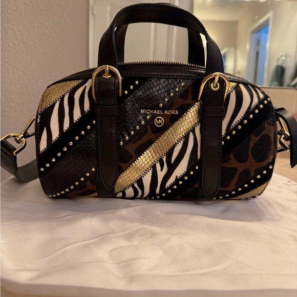 Michael Kors Handbags - Michael Kors Black, Gold, and Brown Zebra Satchel (Stanton)